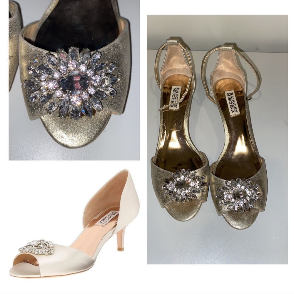 Badgley Mischka Gold and Cream Embellished Heels